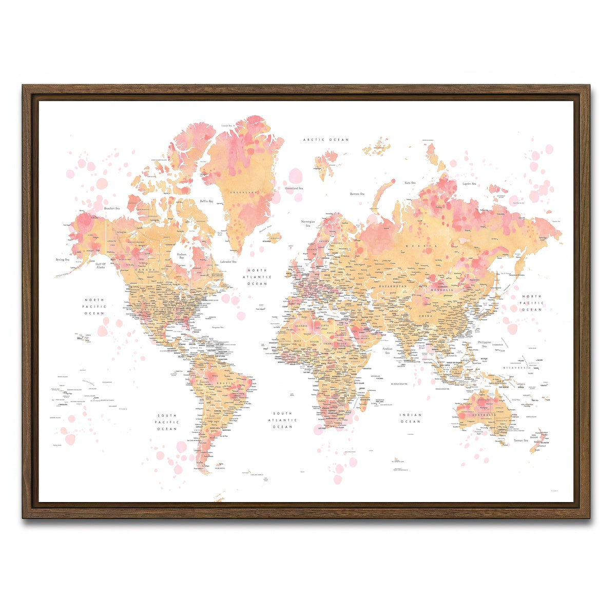 AUTO-MOCKUP WHITE | World Map 47 | 1 Piece | Walnut Framed Canvas | group=4x3