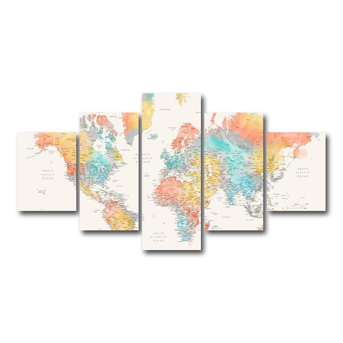 AUTO-MOCKUP WHITE | World Map 48 | 5 Piece | Gallery Wrap Canvas | group=5_short