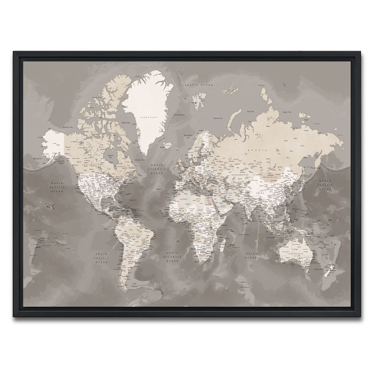 AUTO-MOCKUP WHITE | World Map 49 | 1 Piece | Black Framed Canvas | group=4x3