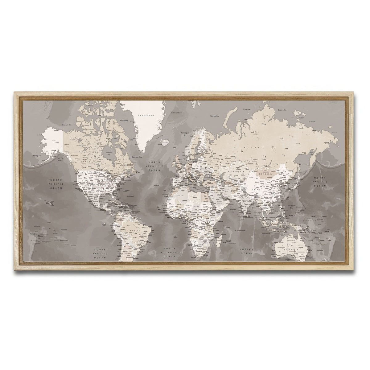 AUTO-MOCKUP WHITE | World Map 49 | 1 Piece | Natural Framed Canvas | group=2x1