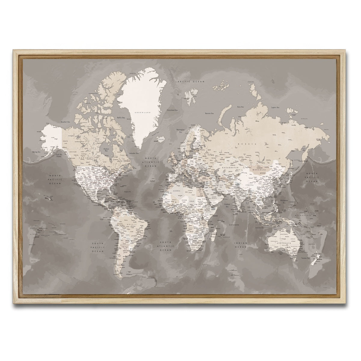 AUTO-MOCKUP WHITE | World Map 49 | 1 Piece | Natural Framed Canvas | group=4x3