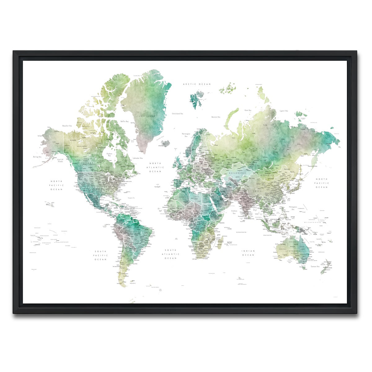AUTO-MOCKUP WHITE | World Map 4 | 1 Piece | Black Framed Canvas | group=4x3