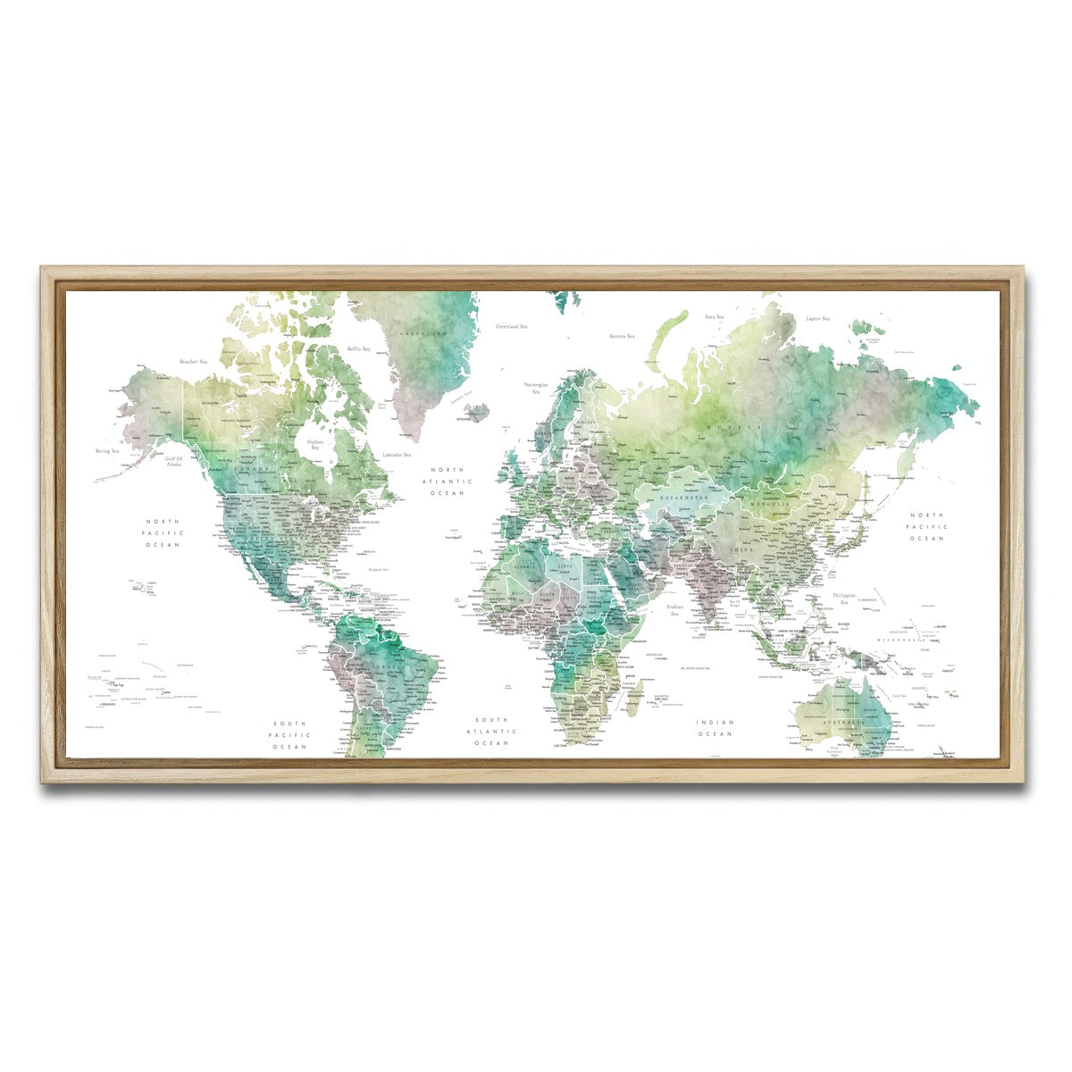AUTO-MOCKUP WHITE | World Map 4 | 1 Piece | Natural Framed Canvas | group=2x1