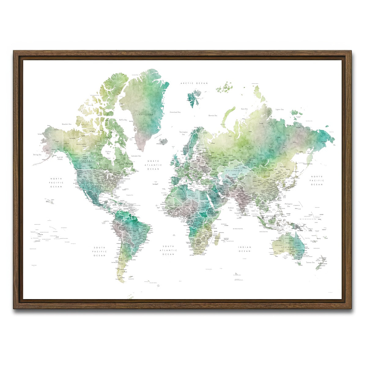 AUTO-MOCKUP WHITE | World Map 4 | 1 Piece | Walnut Framed Canvas | group=4x3