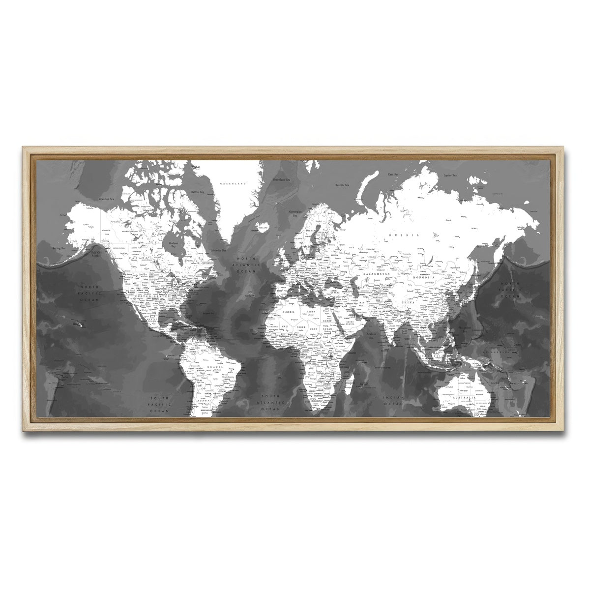 AUTO-MOCKUP WHITE | World Map 50 | 1 Piece | Natural Framed Canvas | group=2x1