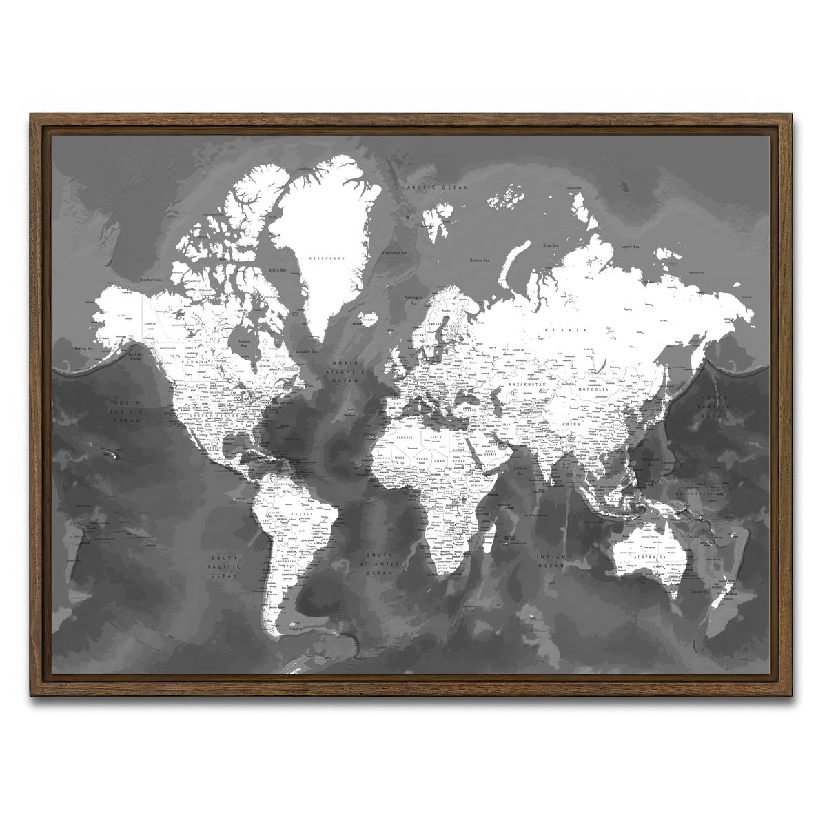 AUTO-MOCKUP WHITE | World Map 50 | 1 Piece | Walnut Framed Canvas | group=4x3