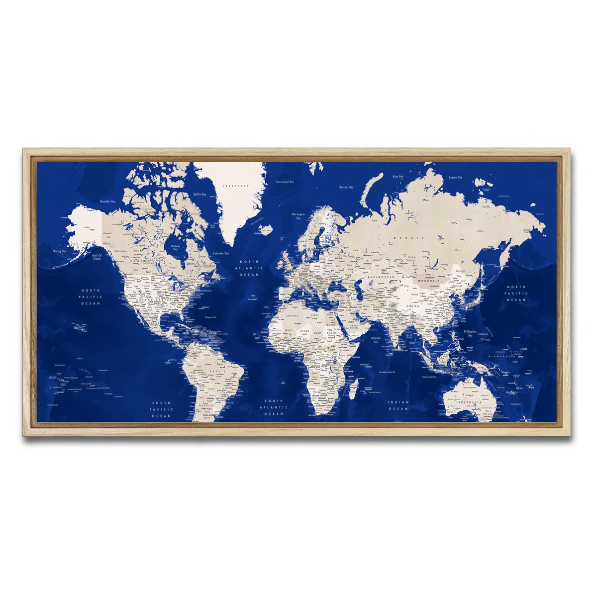 AUTO-MOCKUP WHITE | World Map 51 | 1 Piece | Natural Framed Canvas | group=2x1