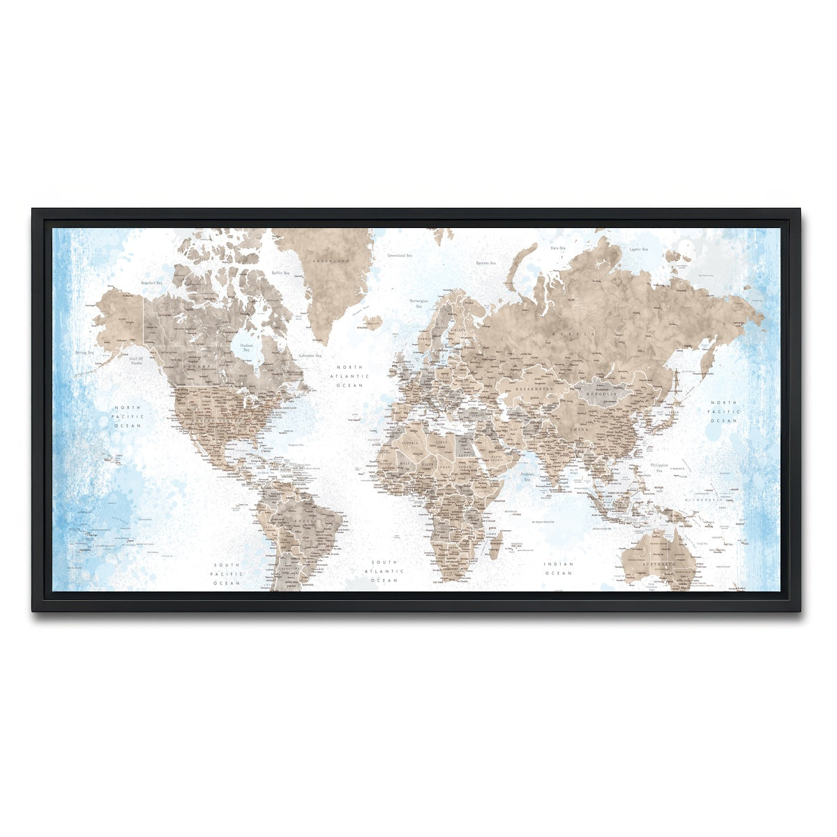 AUTO-MOCKUP WHITE | World Map 52 | 1 Piece | Black Framed Canvas | group=2x1