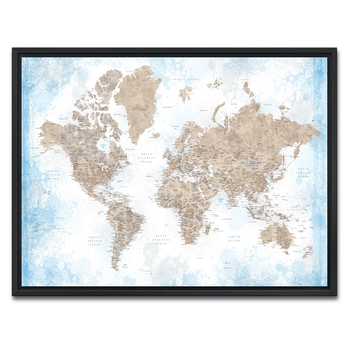AUTO-MOCKUP WHITE | World Map 52 | 1 Piece | Black Framed Canvas | group=4x3
