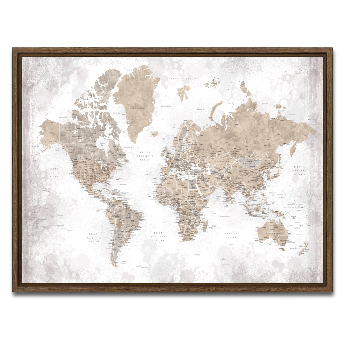 AUTO-MOCKUP WHITE | World Map 54 | 1 Piece | Walnut Framed Canvas | group=4x3
