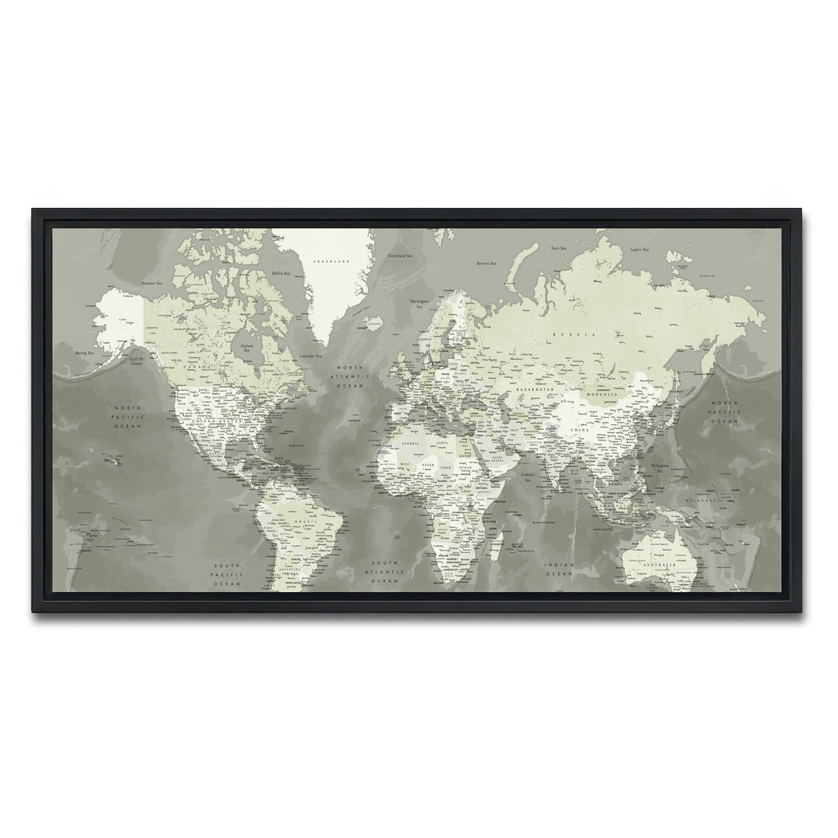 AUTO-MOCKUP WHITE | World Map 55 | 1 Piece | Black Framed Canvas | group=2x1