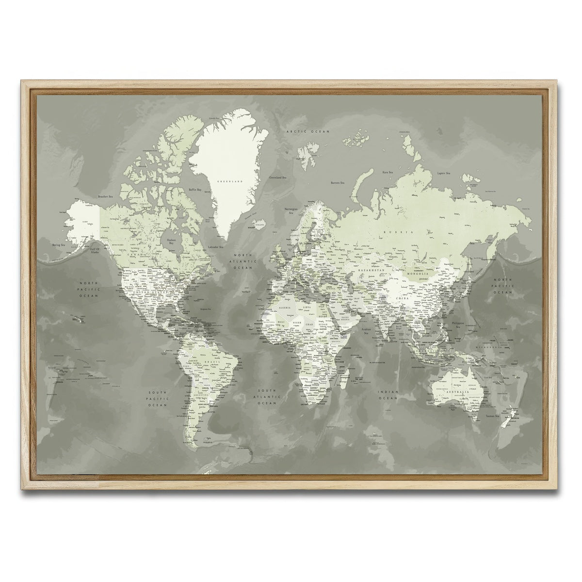 AUTO-MOCKUP WHITE | World Map 55 | 1 Piece | Natural Framed Canvas | group=4x3