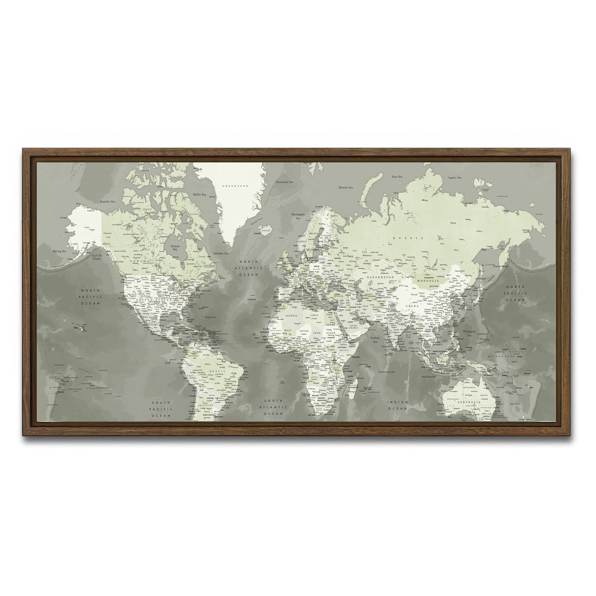 AUTO-MOCKUP WHITE | World Map 55 | 1 Piece | Walnut Framed Canvas | group=2x1
