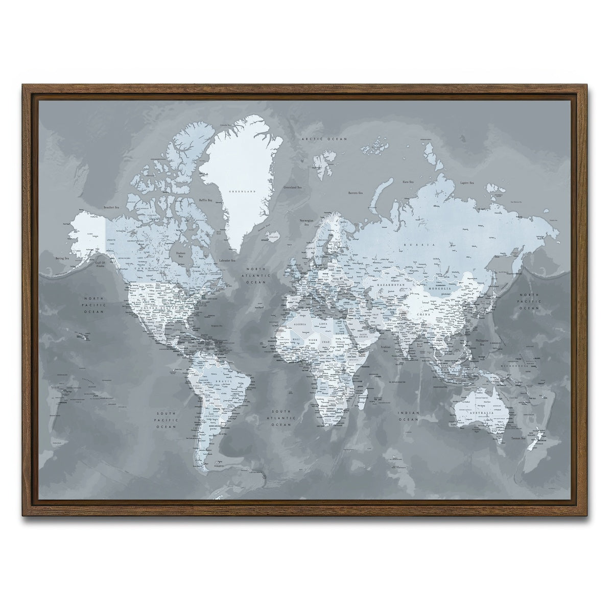 AUTO-MOCKUP WHITE | World Map 56 | 1 Piece | Walnut Framed Canvas | group=4x3
