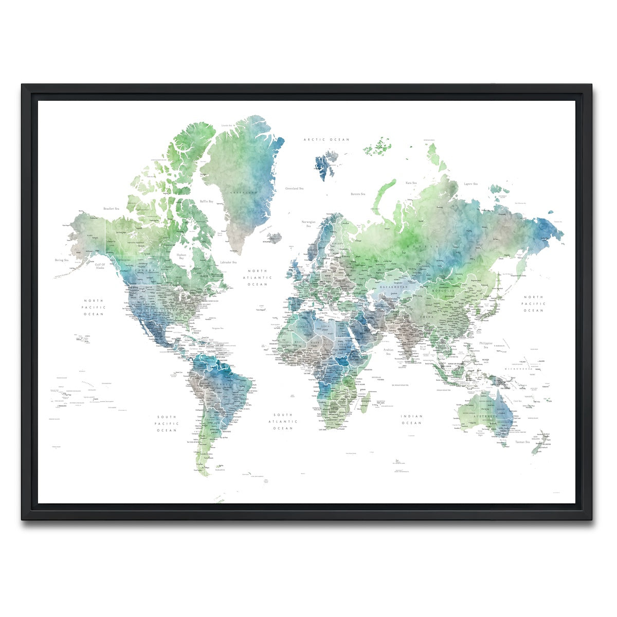 AUTO-MOCKUP WHITE | World Map 57 | 1 Piece | Black Framed Canvas | group=4x3