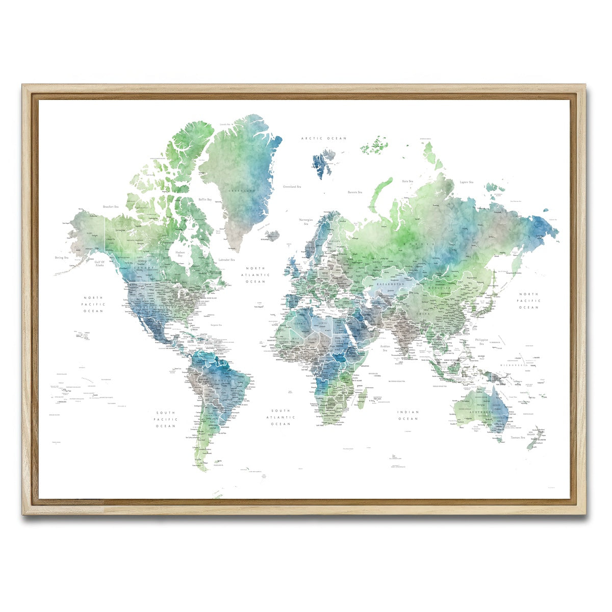 AUTO-MOCKUP WHITE | World Map 57 | 1 Piece | Natural Framed Canvas | group=4x3