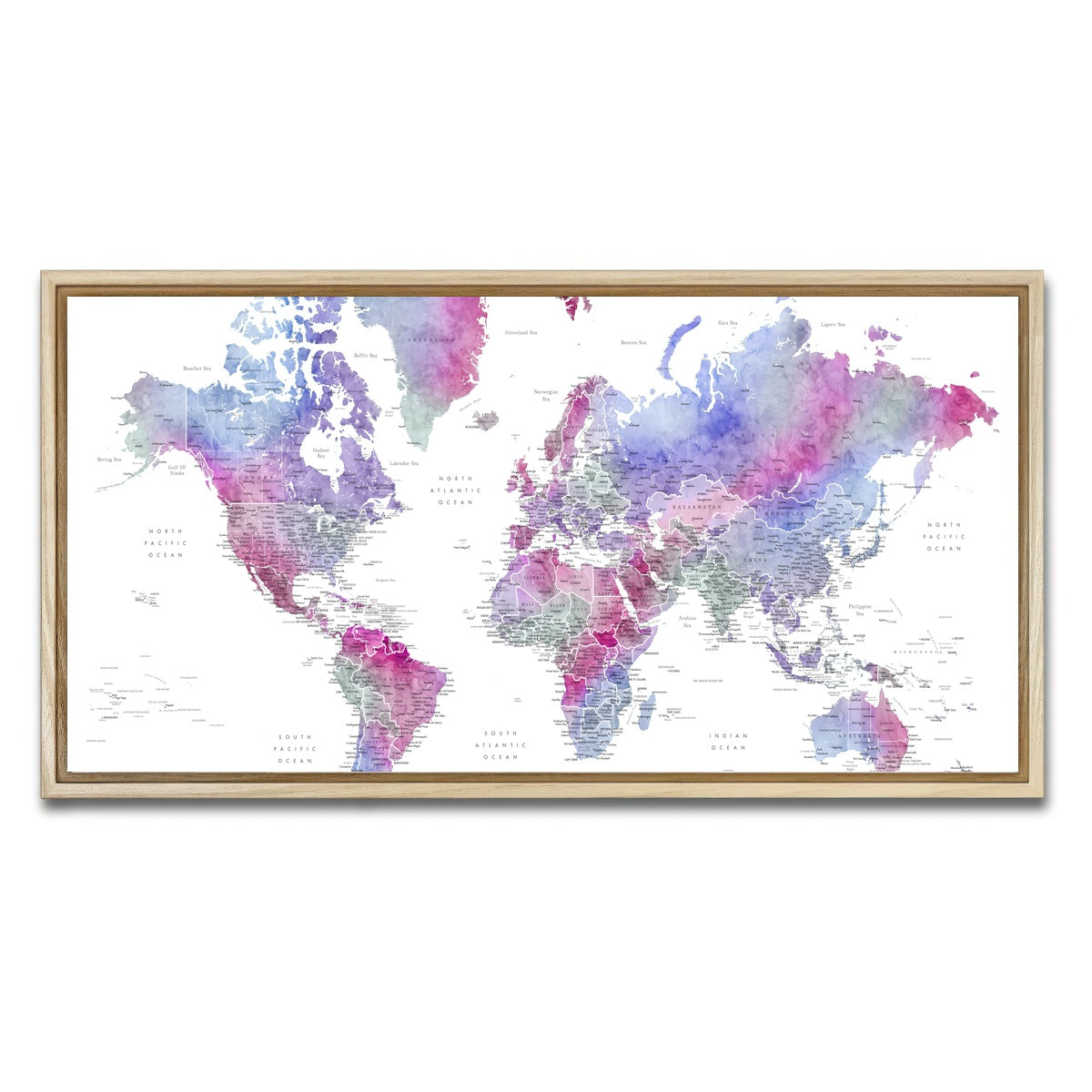 AUTO-MOCKUP WHITE | World Map 58 | 1 Piece | Natural Framed Canvas | group=2x1