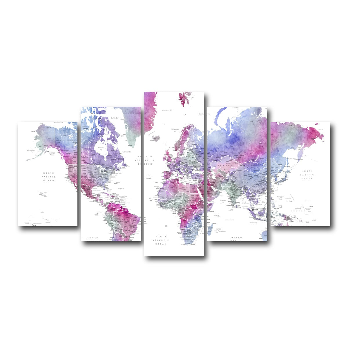 AUTO-MOCKUP WHITE | World Map 58 | 5 Piece | Gallery Wrap Canvas | group=5_normal