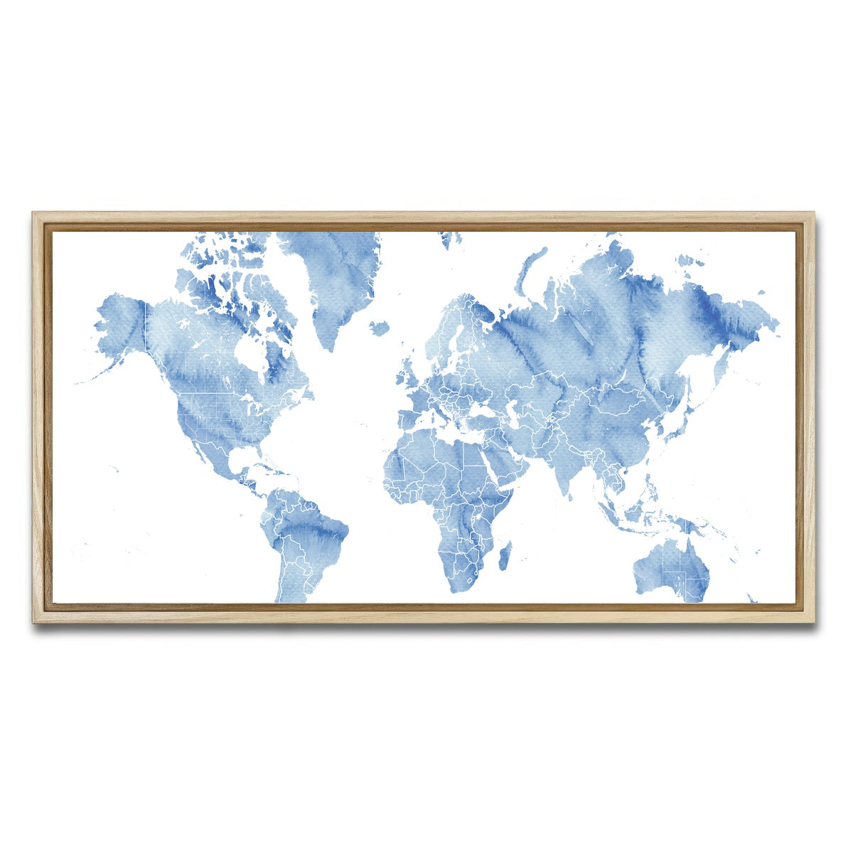 AUTO-MOCKUP WHITE | World Map 5 | 1 Piece | Natural Framed Canvas | group=2x1