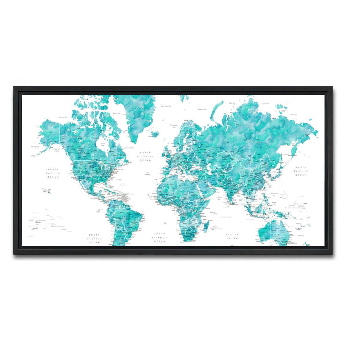 AUTO-MOCKUP WHITE | World Map 7 | 1 Piece | Black Framed Canvas | group=2x1