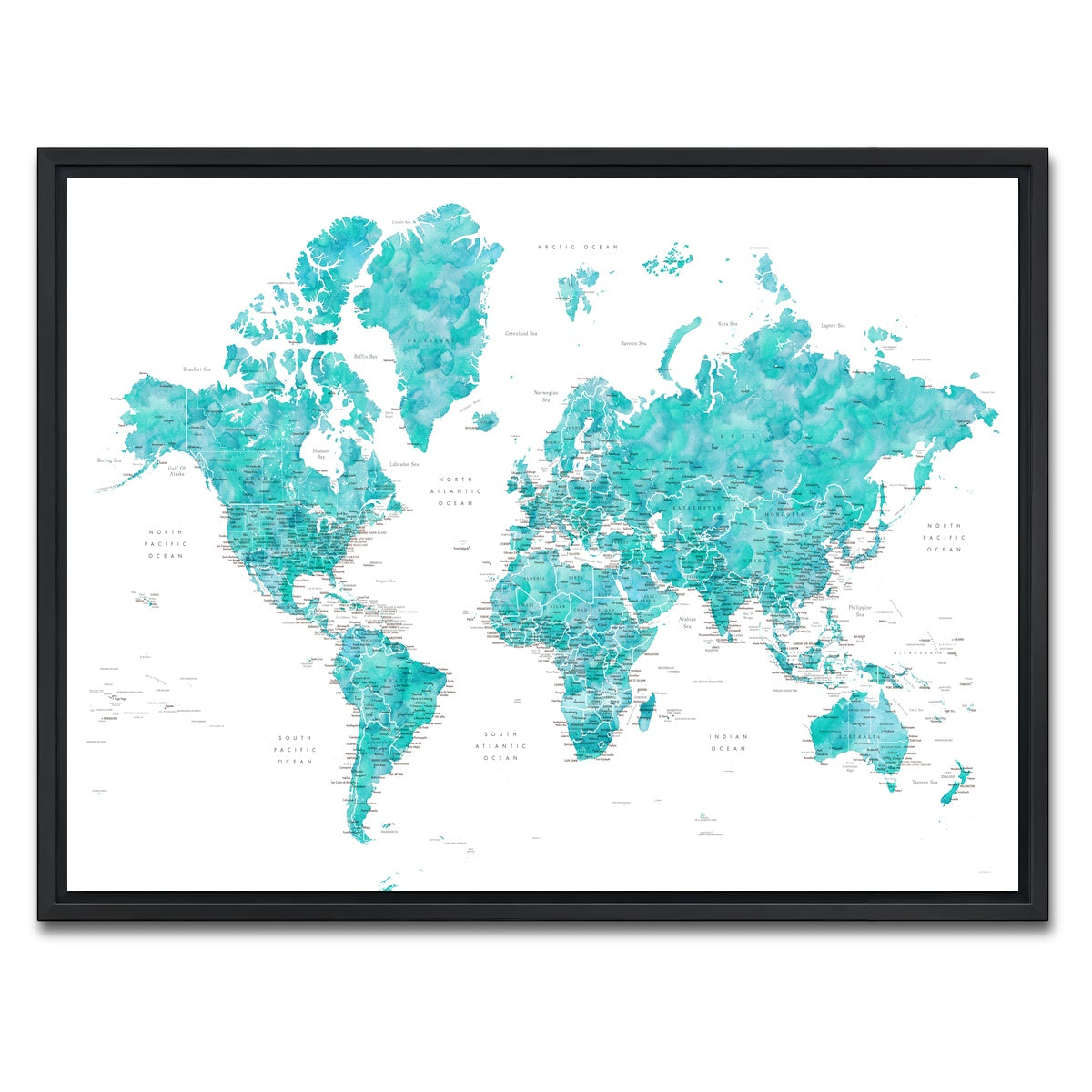 AUTO-MOCKUP WHITE | World Map 7 | 1 Piece | Black Framed Canvas | group=4x3