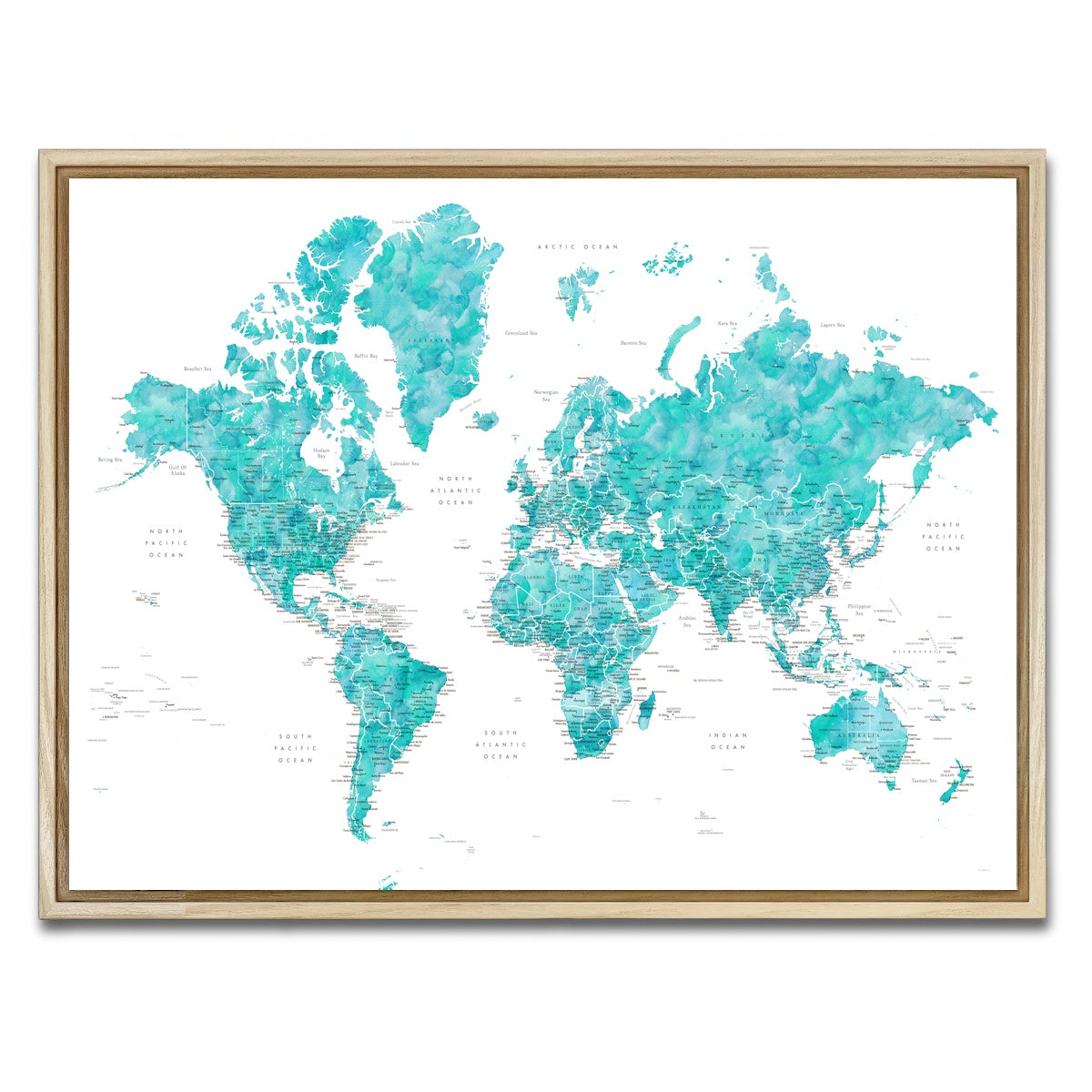 AUTO-MOCKUP WHITE | World Map 7 | 1 Piece | Natural Framed Canvas | group=4x3