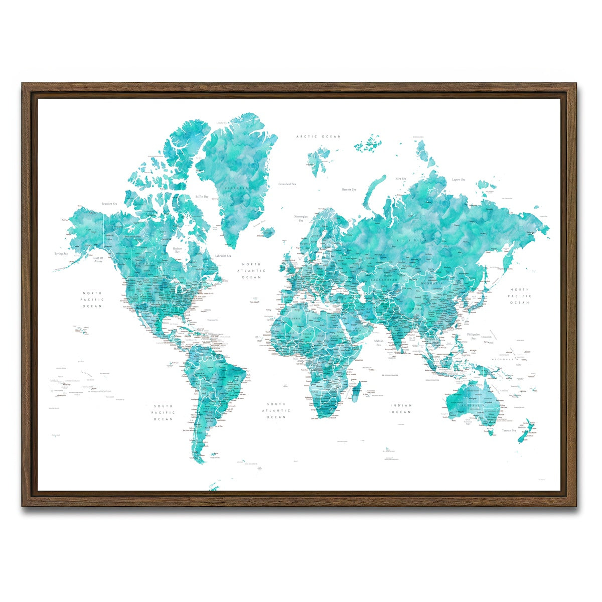 AUTO-MOCKUP WHITE | World Map 7 | 1 Piece | Walnut Framed Canvas | group=4x3