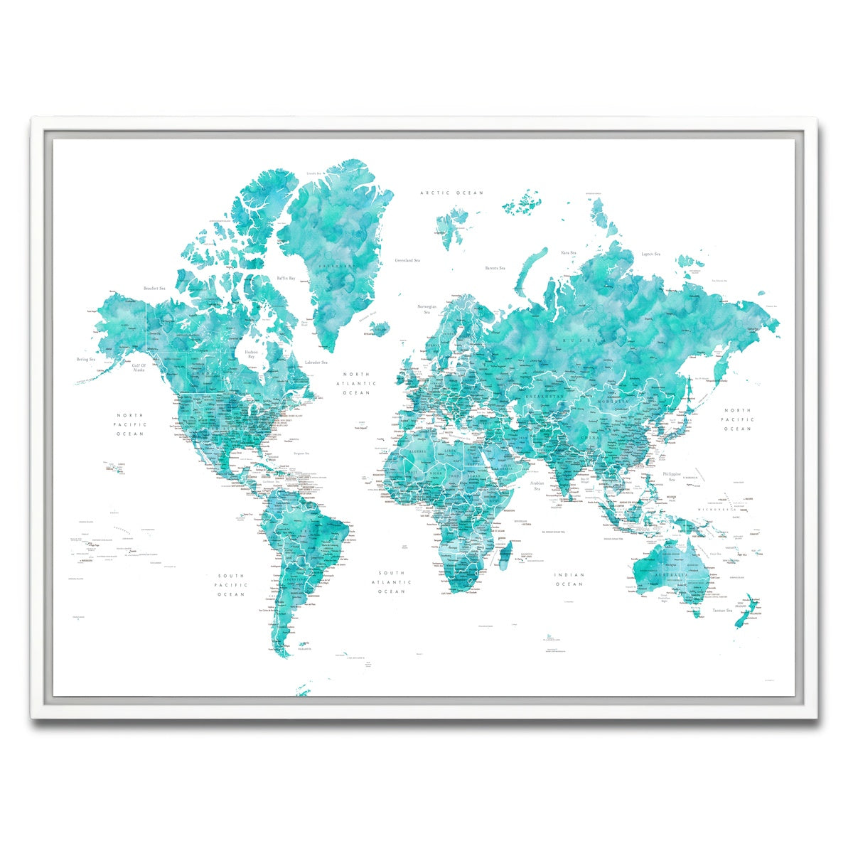 AUTO-MOCKUP WHITE | World Map 7 | 1 Piece | White Framed Canvas | group=4x3