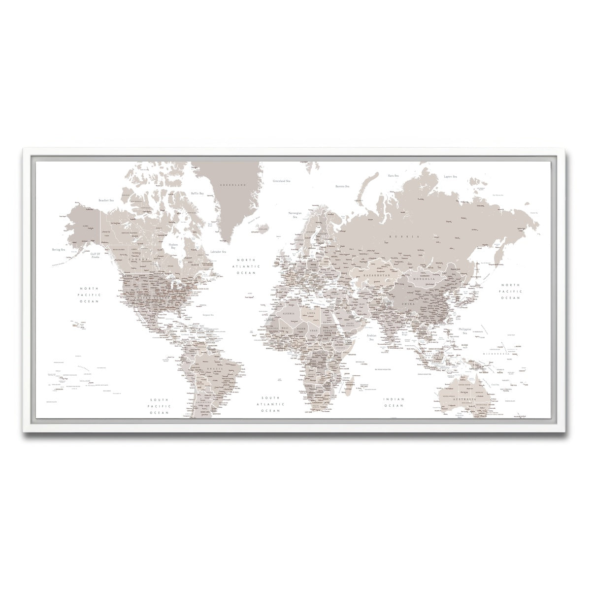 AUTO-MOCKUP WHITE | World Map 8 | 1 Piece | White Framed Canvas | group=2x1
