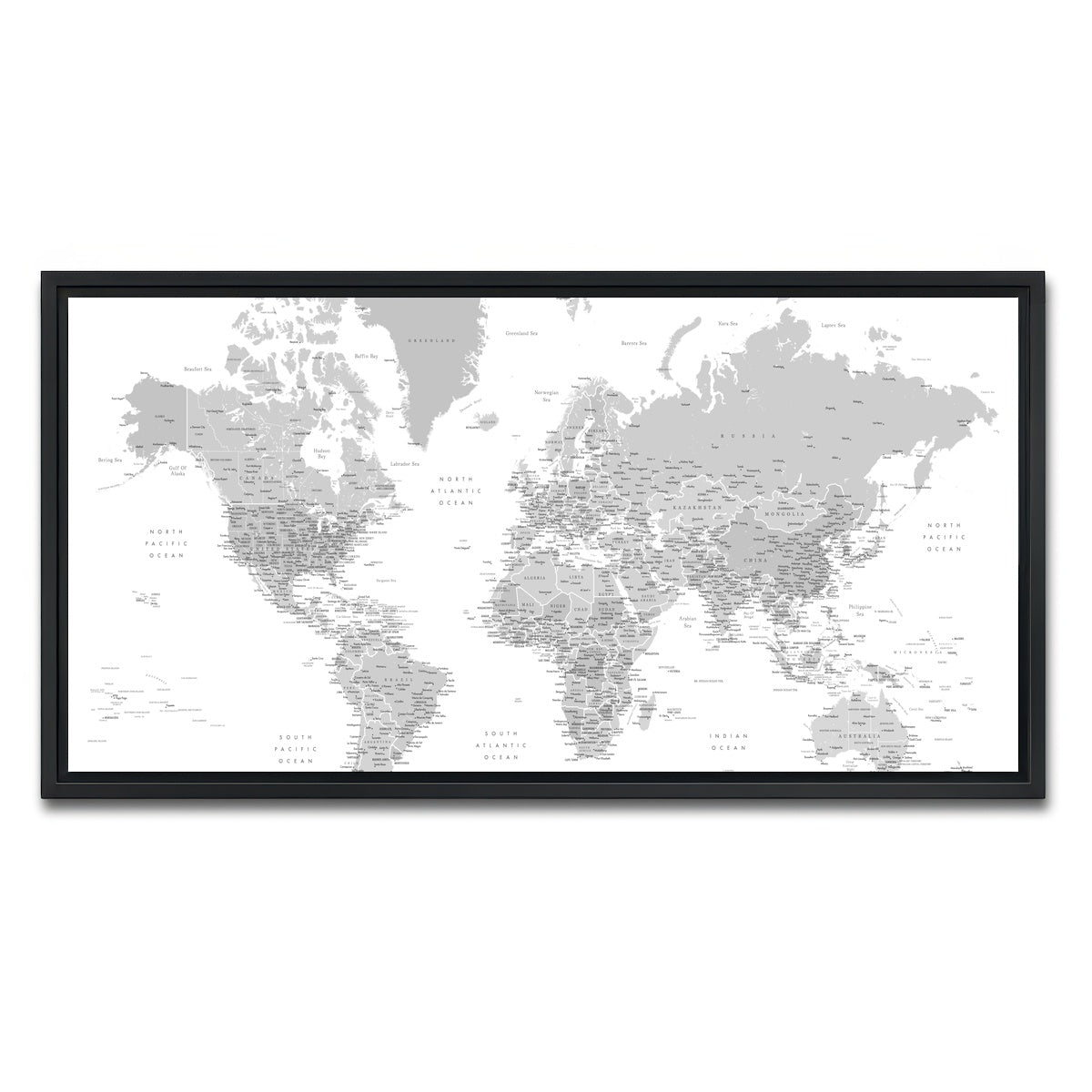 AUTO-MOCKUP WHITE | World Map 9 | 1 Piece | Black Framed Canvas | group=2x1