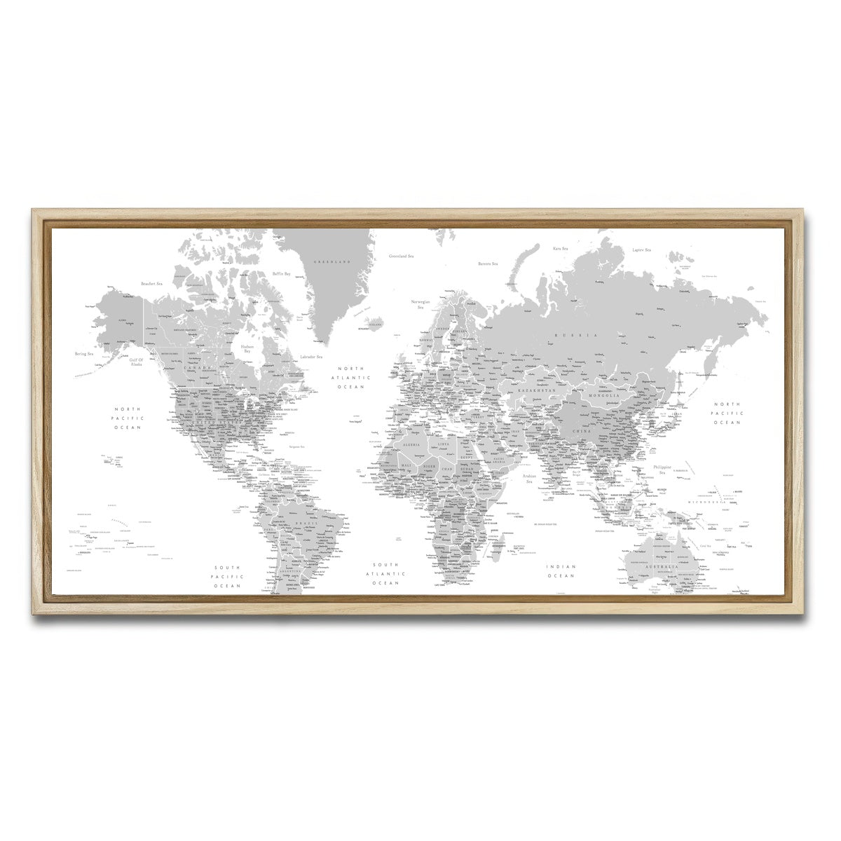 AUTO-MOCKUP WHITE | World Map 9 | 1 Piece | Natural Framed Canvas | group=2x1