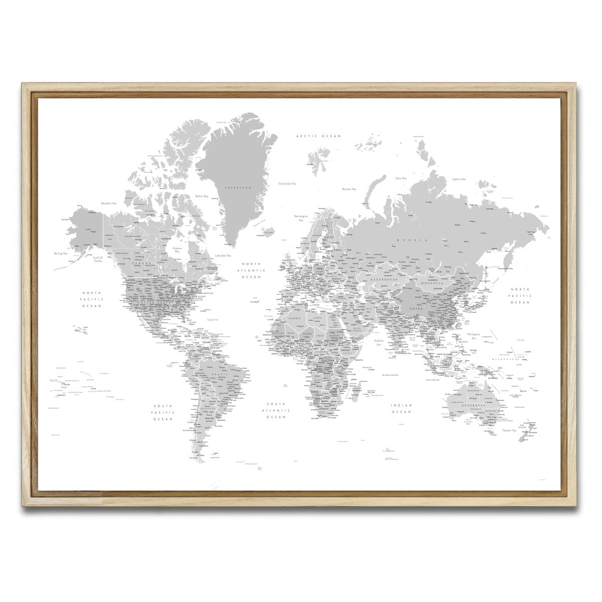 AUTO-MOCKUP WHITE | World Map 9 | 1 Piece | Natural Framed Canvas | group=4x3