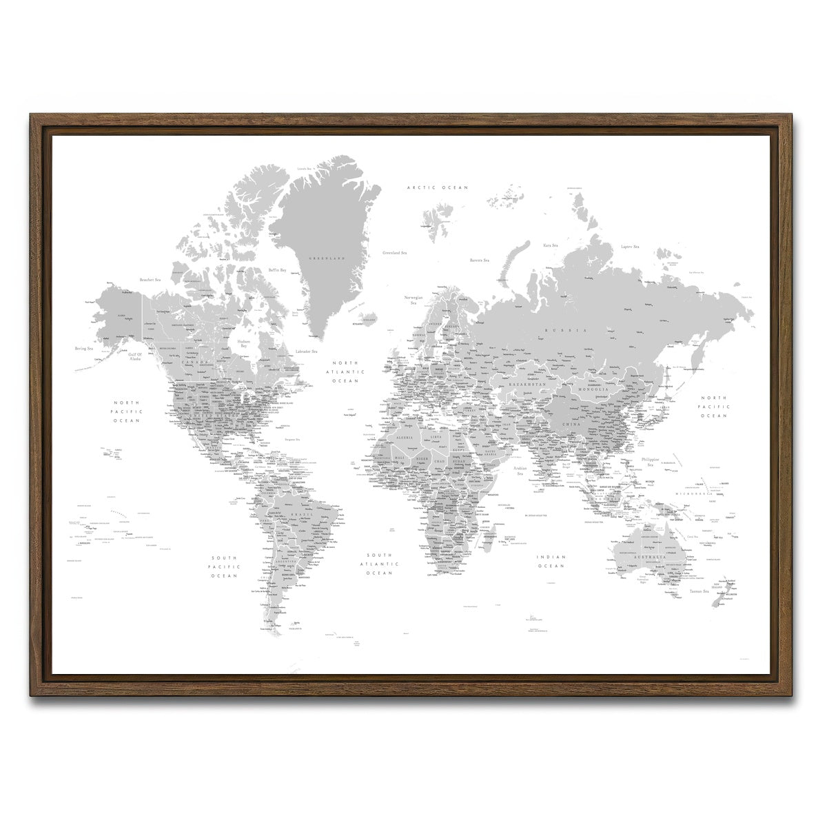AUTO-MOCKUP WHITE | World Map 9 | 1 Piece | Walnut Framed Canvas | group=4x3