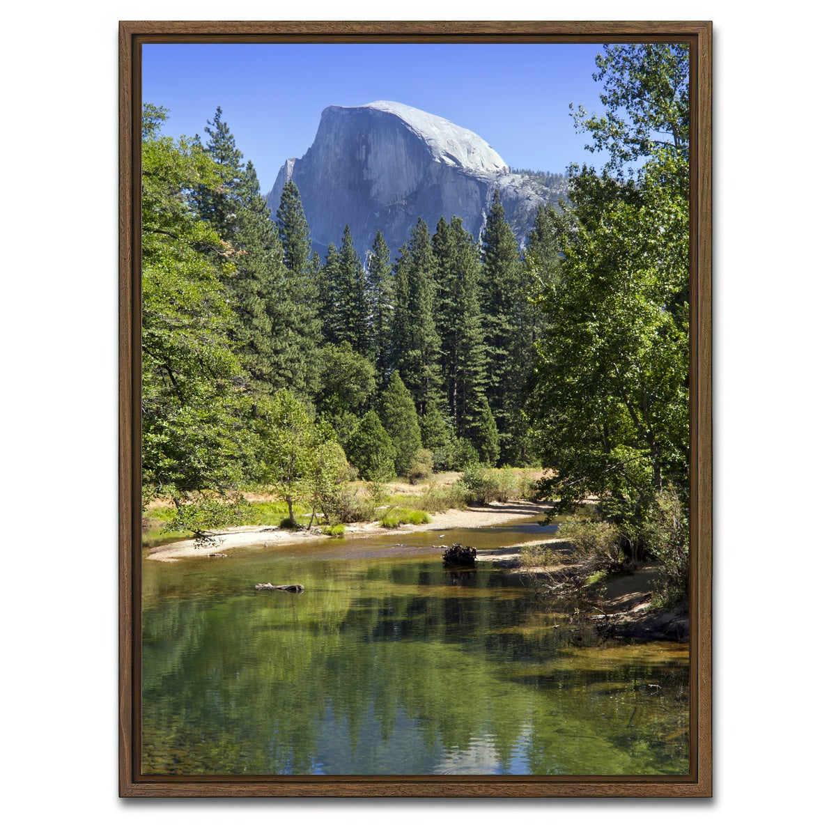 AUTO-MOCKUP WHITE | YOSEMITE VALLEY Half Dome & River of Mercy | 1 Piece | Walnut Framed Canvas | group=3x4