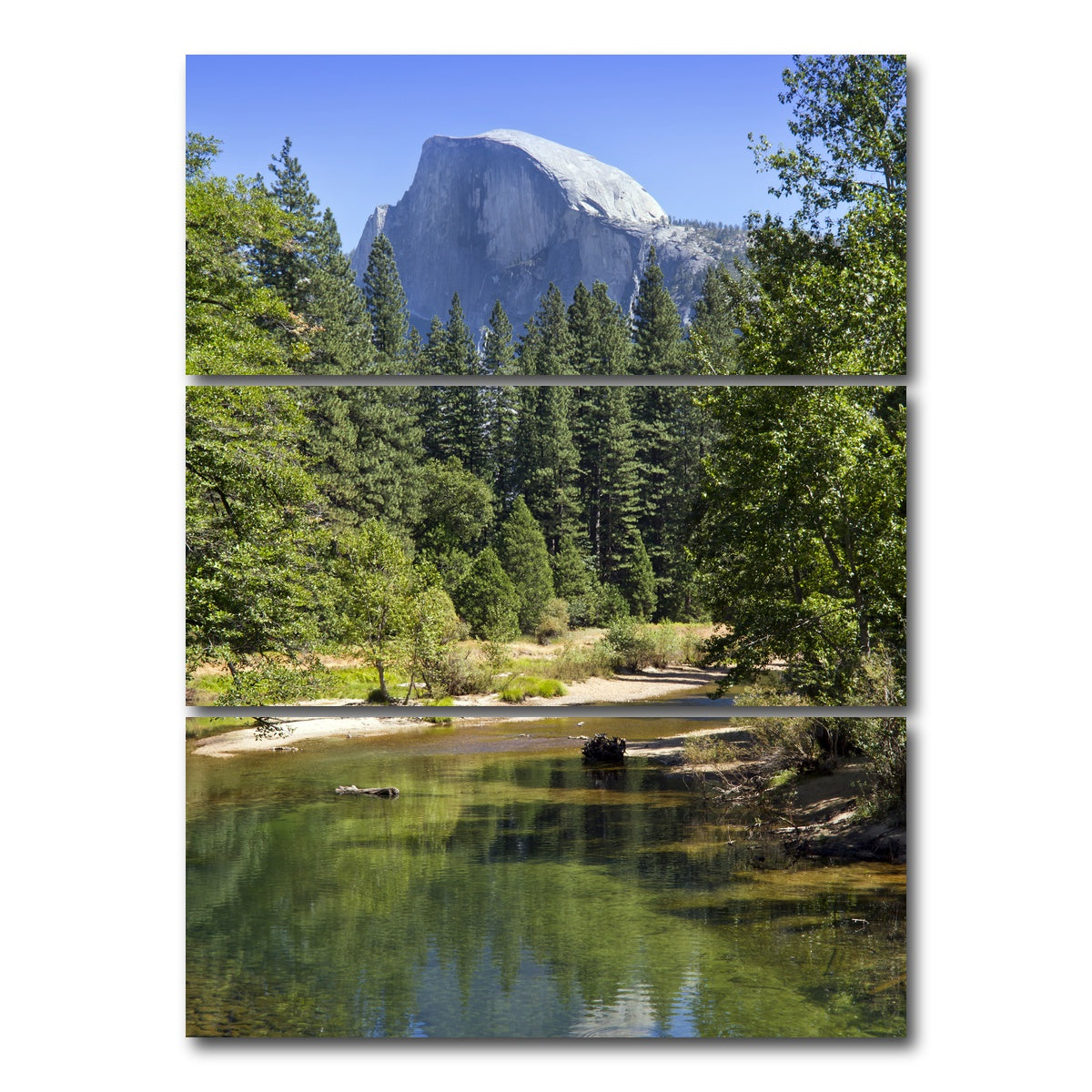 AUTO-MOCKUP WHITE | YOSEMITE VALLEY Half Dome & River of Mercy | 3 Piece | Gallery Wrap Canvas | group=8x18_stacked