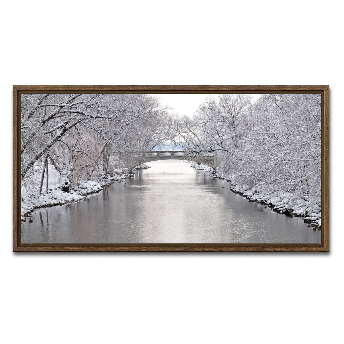 AUTO-MOCKUP WHITE | Yahara River in Madison Winter | 1 Piece | Walnut Framed Canvas | group=2x1
