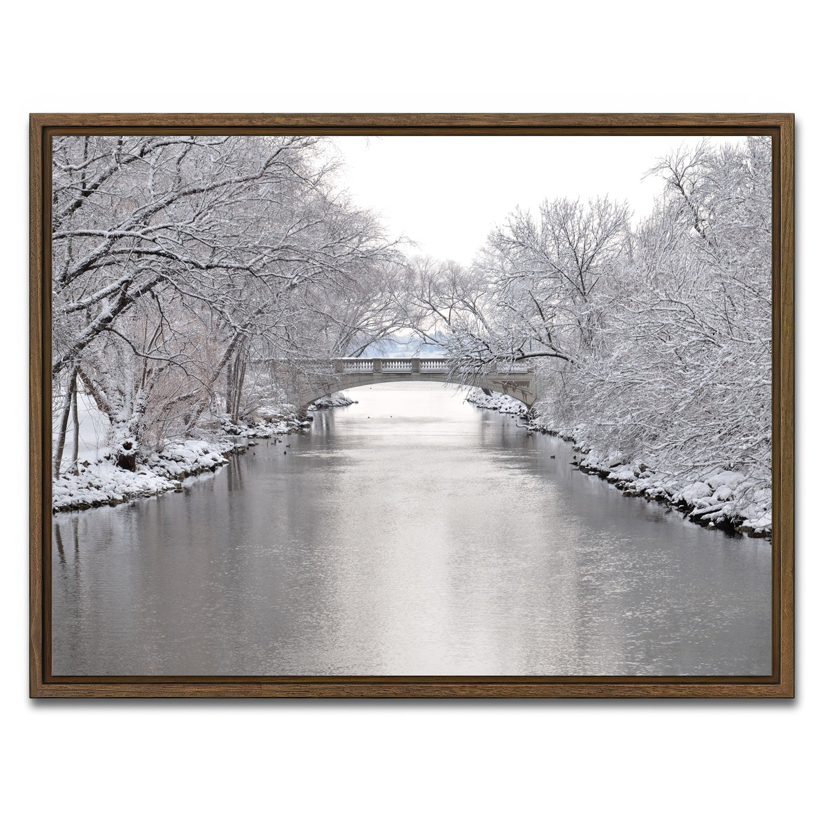 AUTO-MOCKUP WHITE | Yahara River in Madison Winter | 1 Piece | Walnut Framed Canvas | group=4x3