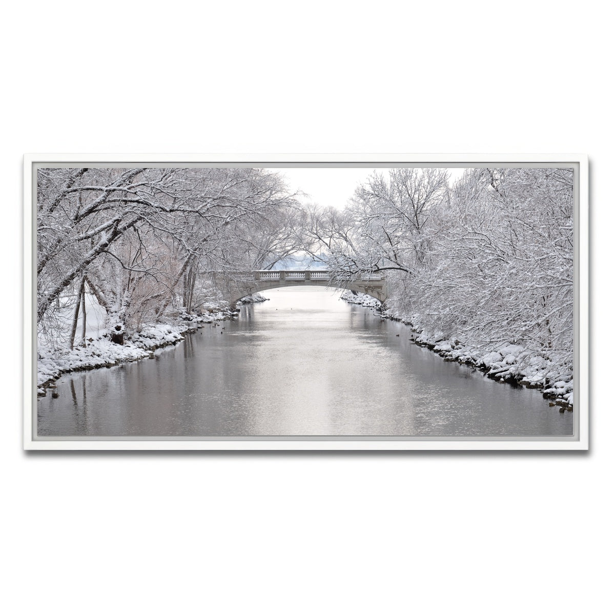 AUTO-MOCKUP WHITE | Yahara River in Madison Winter | 1 Piece | White Framed Canvas | group=2x1