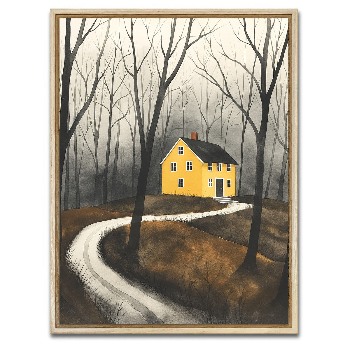 AUTO-MOCKUP WHITE | Yellow House in Woods | 1 Piece | Natural Framed Canvas | group=3x4