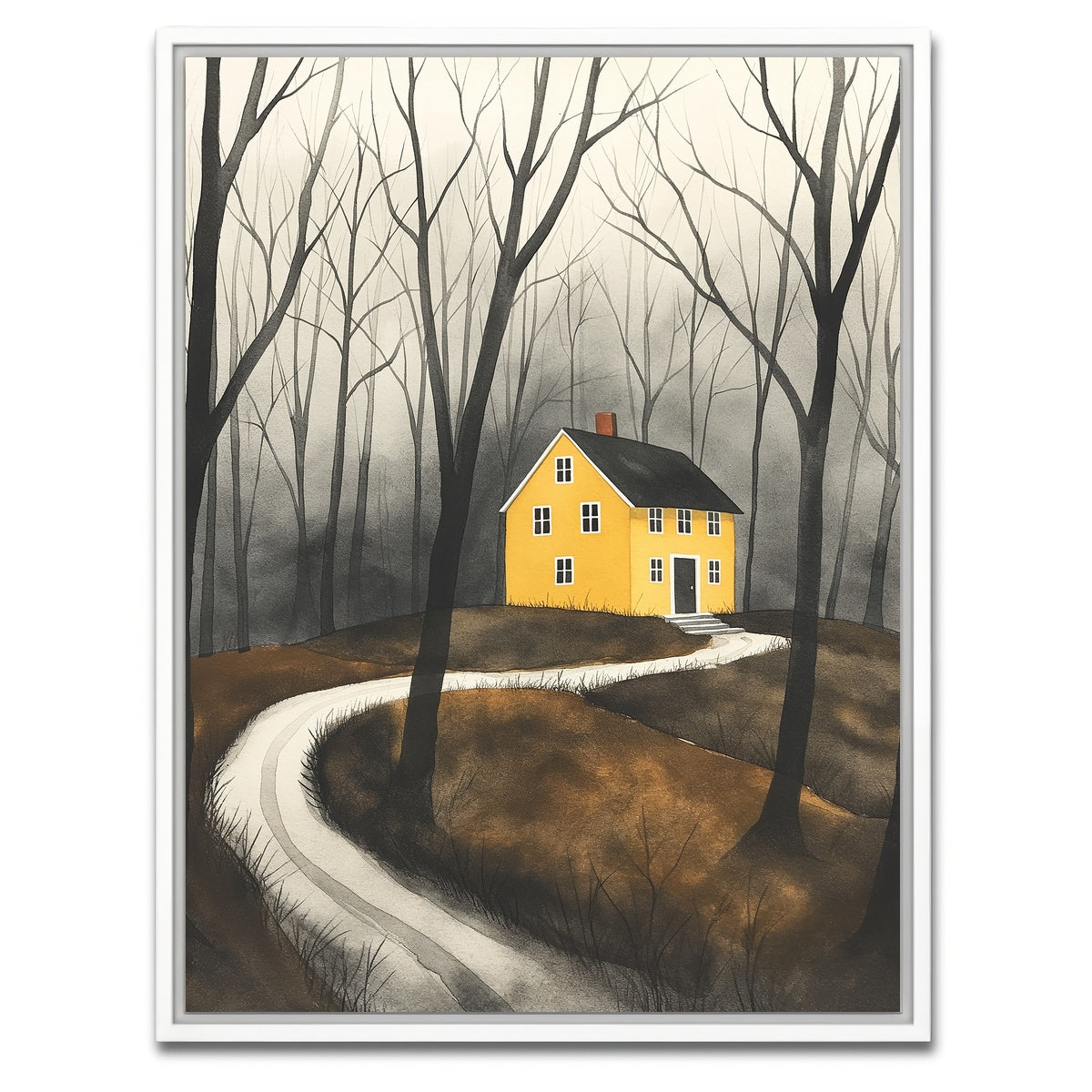 AUTO-MOCKUP WHITE | Yellow House in Woods | 1 Piece | White Framed Canvas | group=3x4