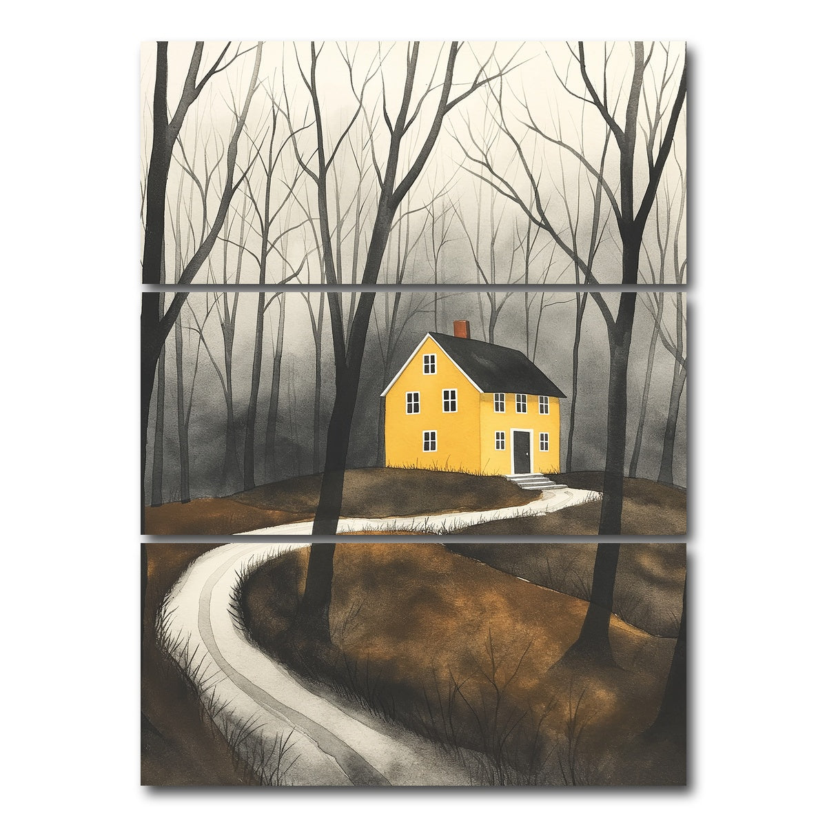 AUTO-MOCKUP WHITE | Yellow House in Woods | 3 Piece | Gallery Wrap Canvas | group=8x18_stacked