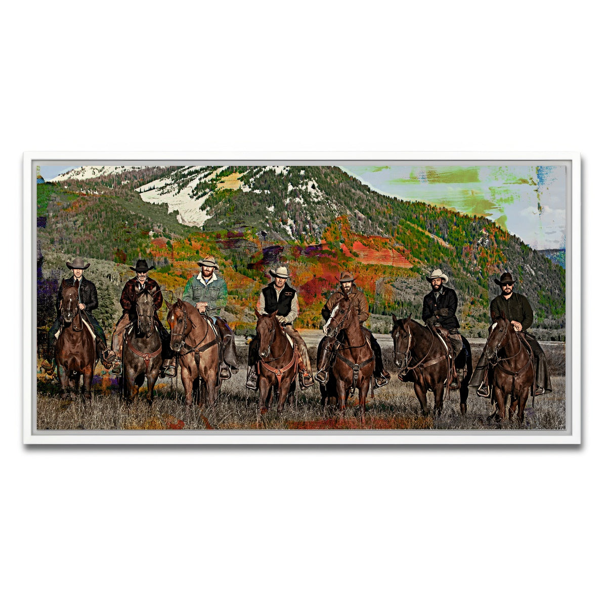 AUTO-MOCKUP WHITE | Yellowstone Horse Lineup | 1 Piece | White Framed Canvas | group=2x1