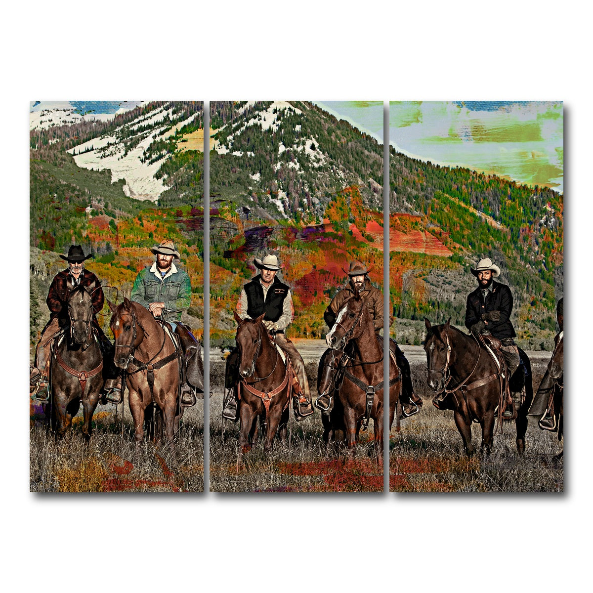 AUTO-MOCKUP WHITE | Yellowstone Horse Lineup | 3 Piece | Gallery Wrap Canvas | group=8x18