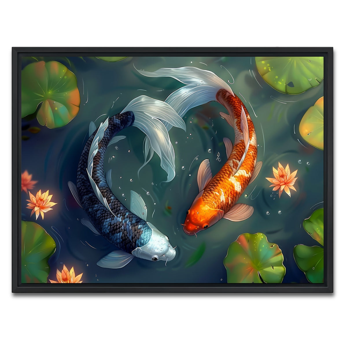AUTO-MOCKUP WHITE | Yin and Yang Koi Fish | 1 Piece | Black Framed Canvas | group=4x3
