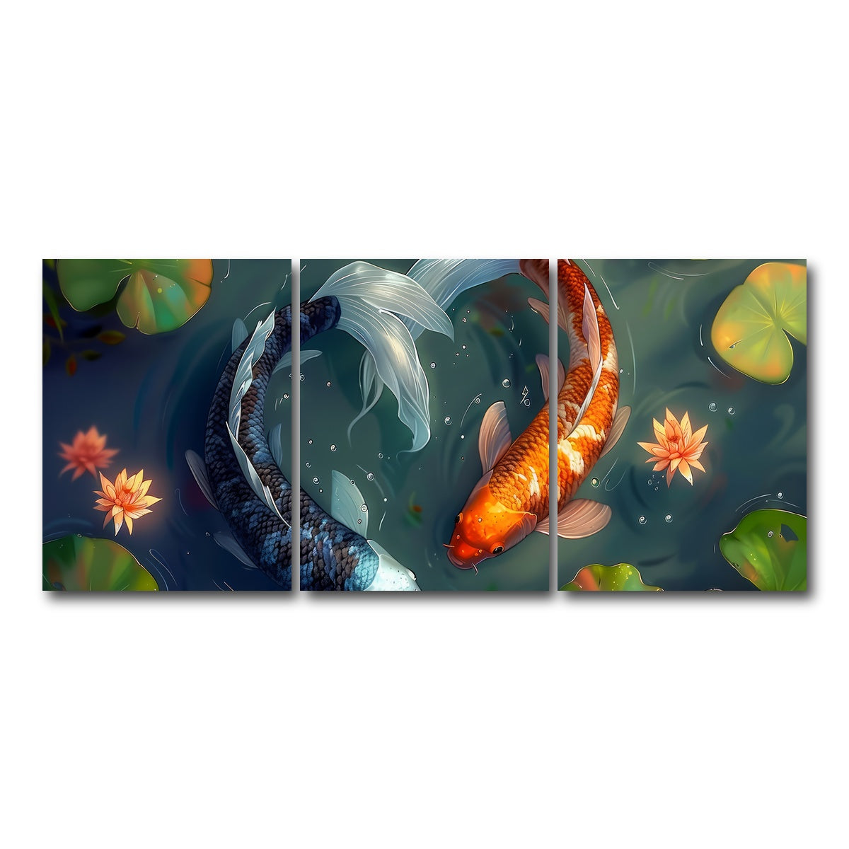 AUTO-MOCKUP WHITE | Yin and Yang Koi Fish | 3 Piece | Gallery Wrap Canvas | group=18x24