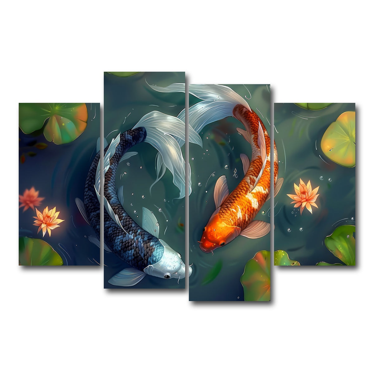 AUTO-MOCKUP WHITE | Yin and Yang Koi Fish | 4 Piece | Gallery Wrap Canvas | group=4_short