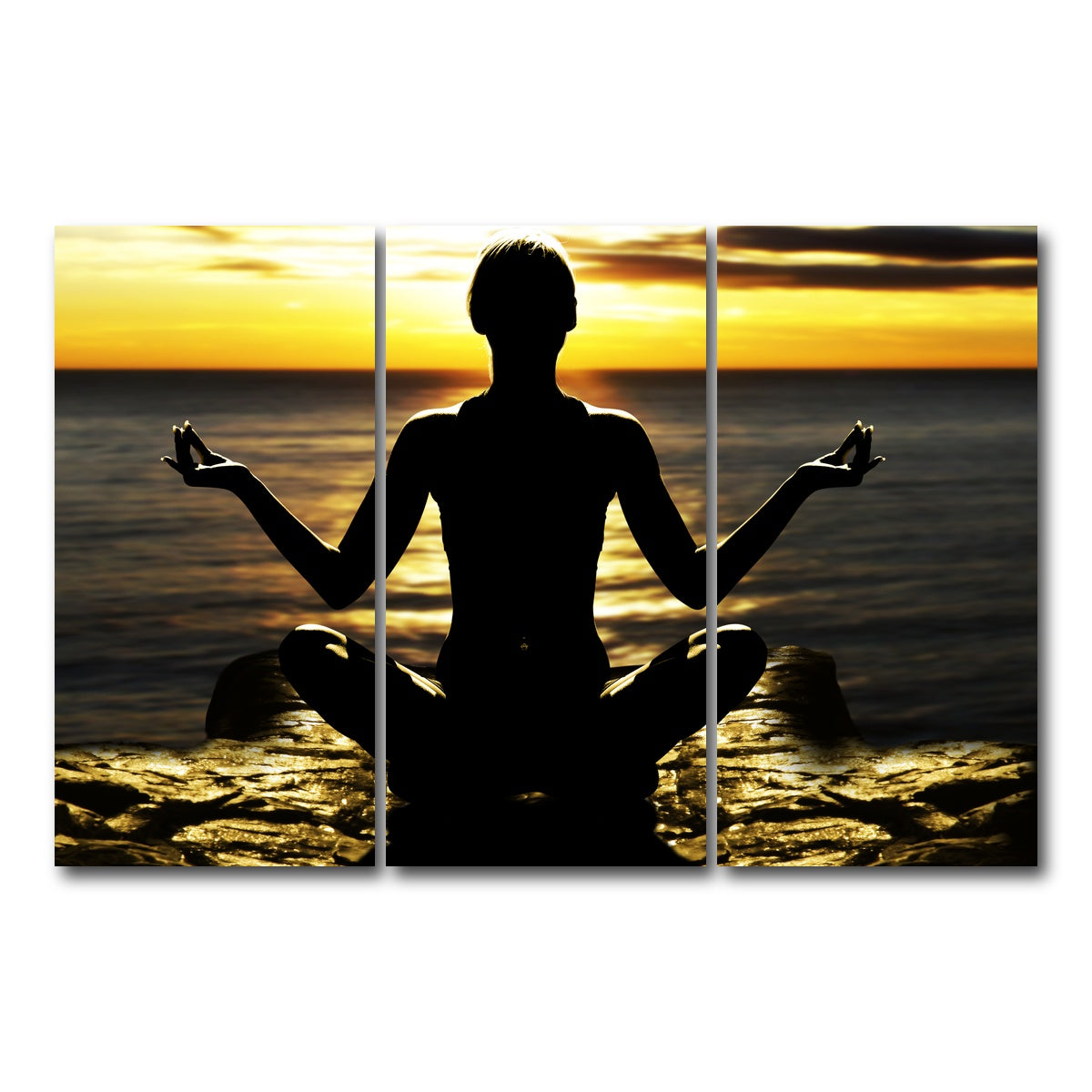 AUTO-MOCKUP WHITE | Yoga Silhouette | 3 Piece | Gallery Wrap Canvas | group=12x24