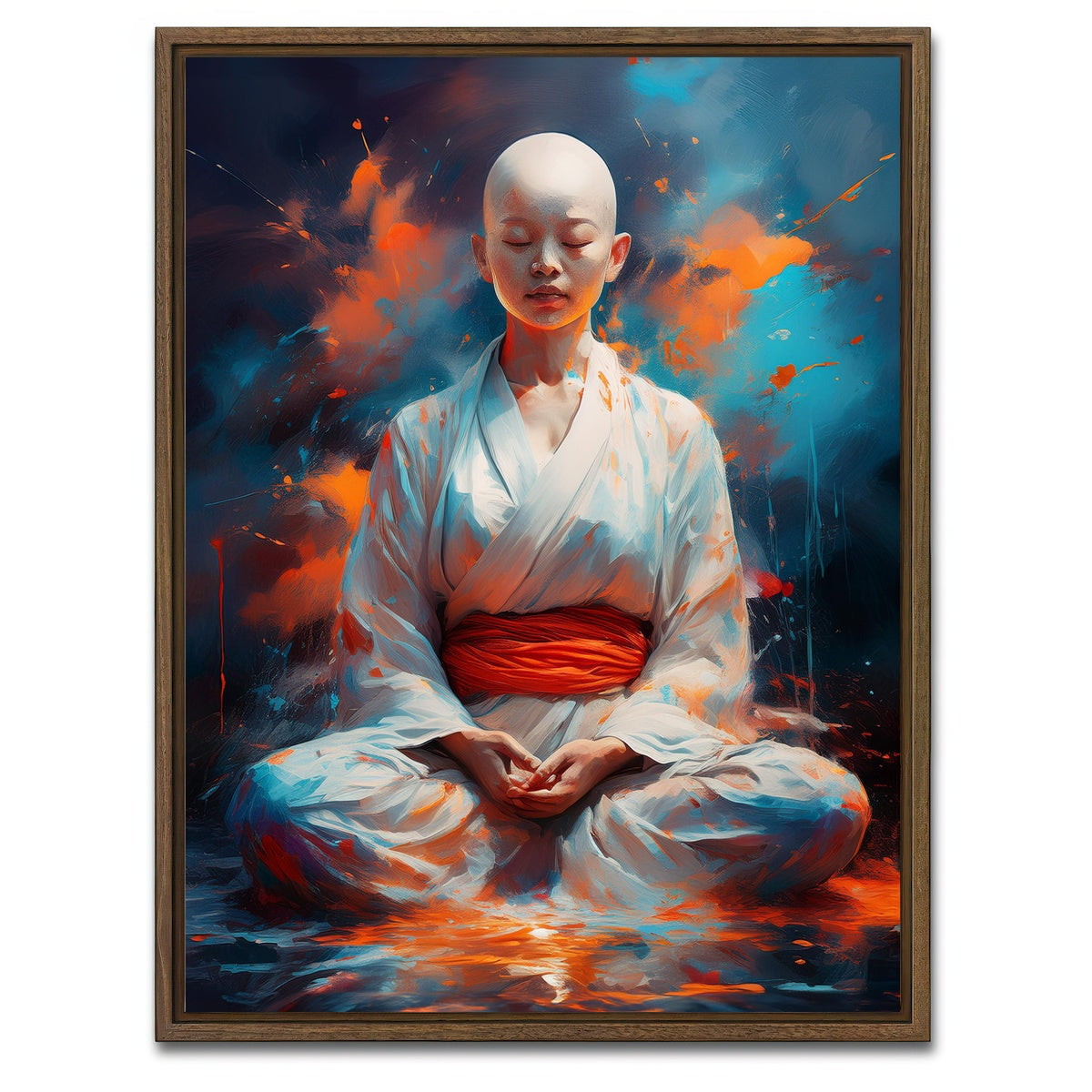 AUTO-MOCKUP WHITE | Young Buddhist Monk | 1 Piece | Walnut Framed Canvas | group=3x4