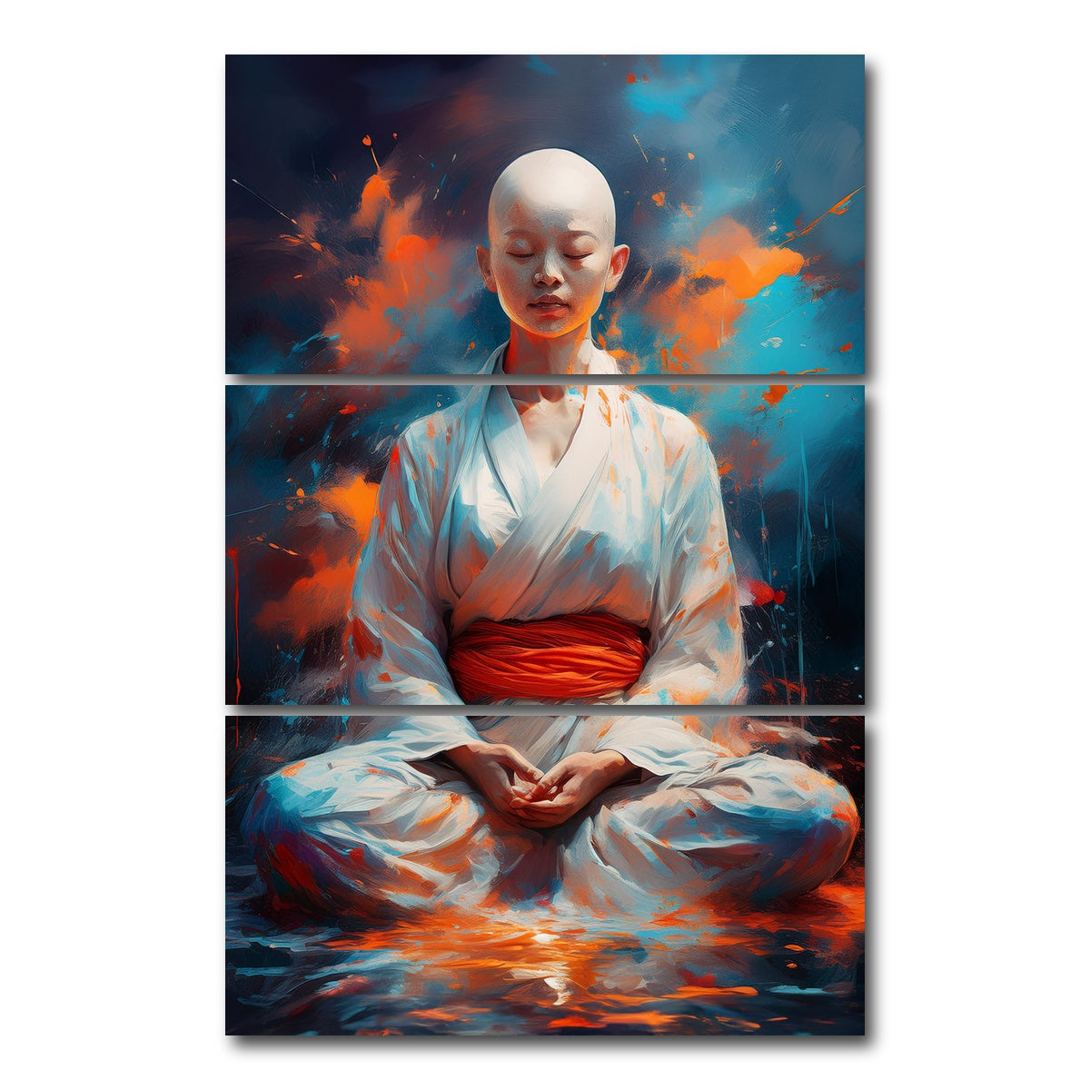 AUTO-MOCKUP WHITE | Young Buddhist Monk | 3 Piece | Gallery Wrap Canvas | group=12x24_stacked