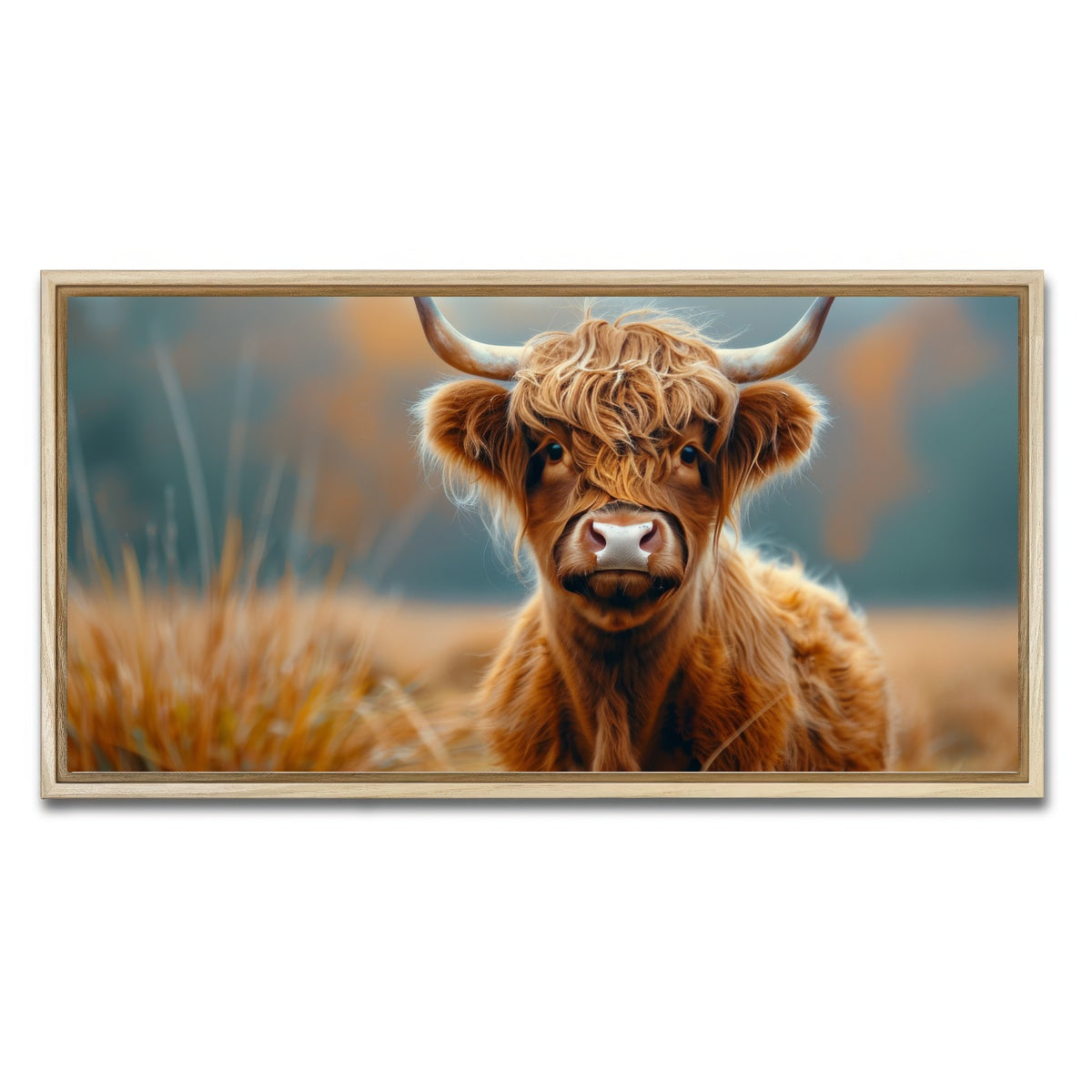 AUTO-MOCKUP WHITE | Young Highland Cow | 1 Piece | Natural Framed Canvas | group=2x1
